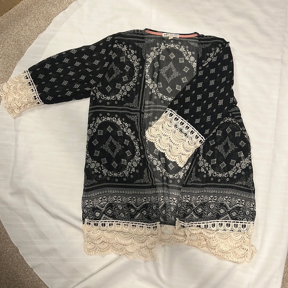 Black and ivory sheer cardigan. Large (juniors)